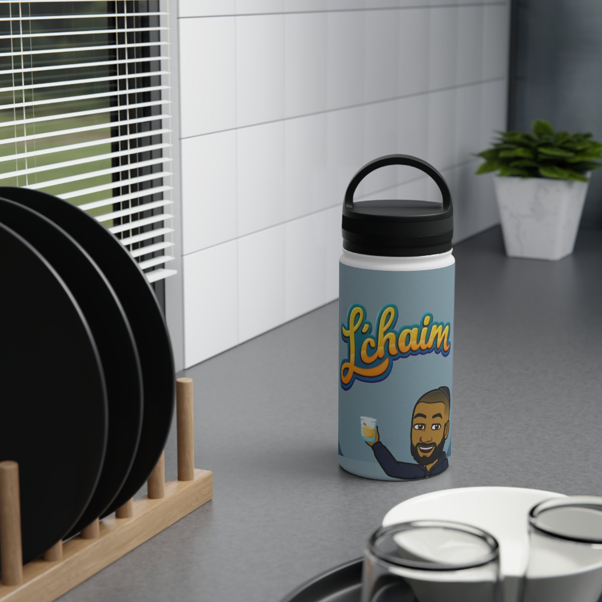 Dov's Charming L'Chaim Stainless Steel Water Bottle, Unique Gift for Celebrations, Hydration on the Go, Travel Hydration Bottle, Jewish Humor Gift