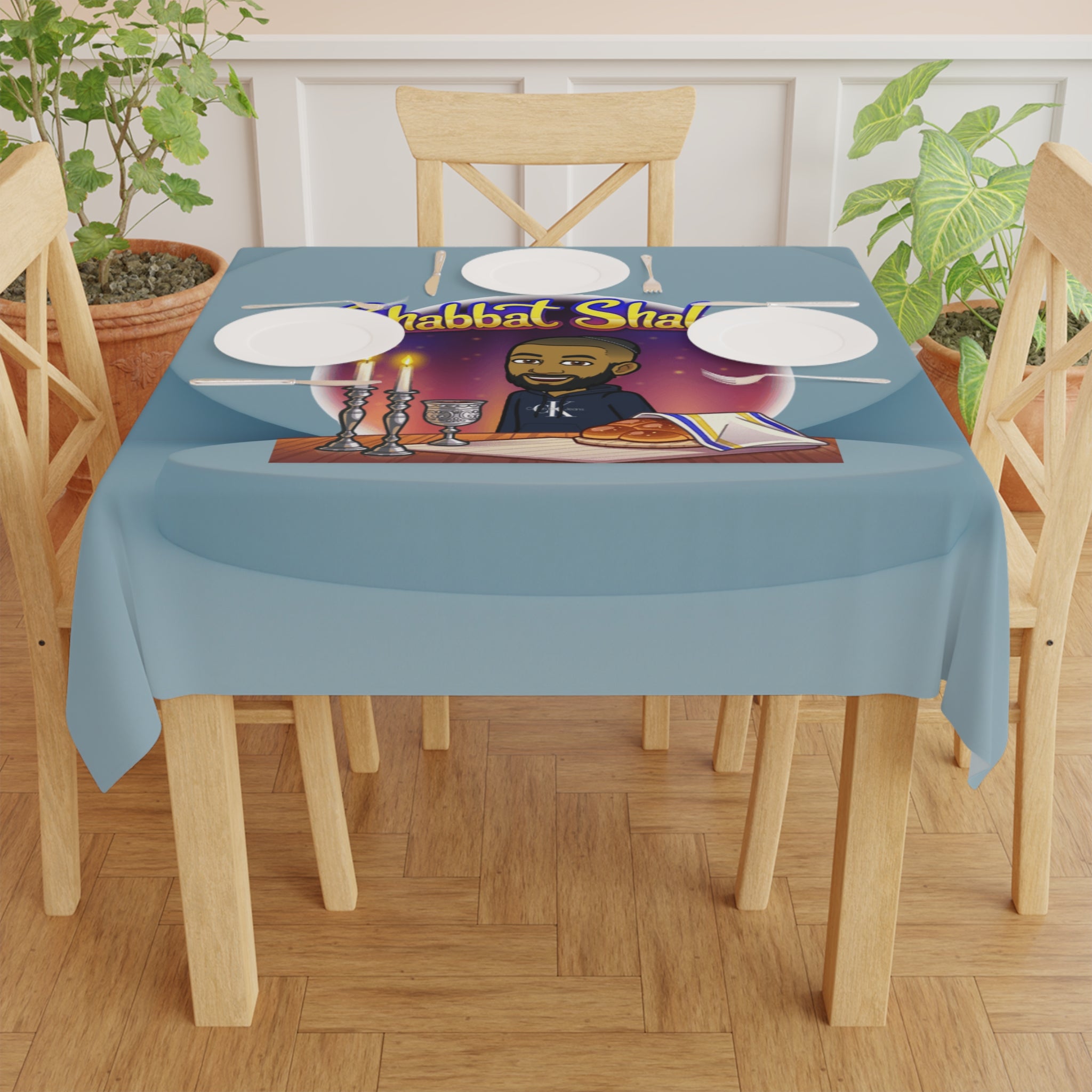 Dov's Shabbat Shalom Tablecloth, Holiday Table Decor, Jewish Celebration, Shabbat Dinner, Festive Home Accents