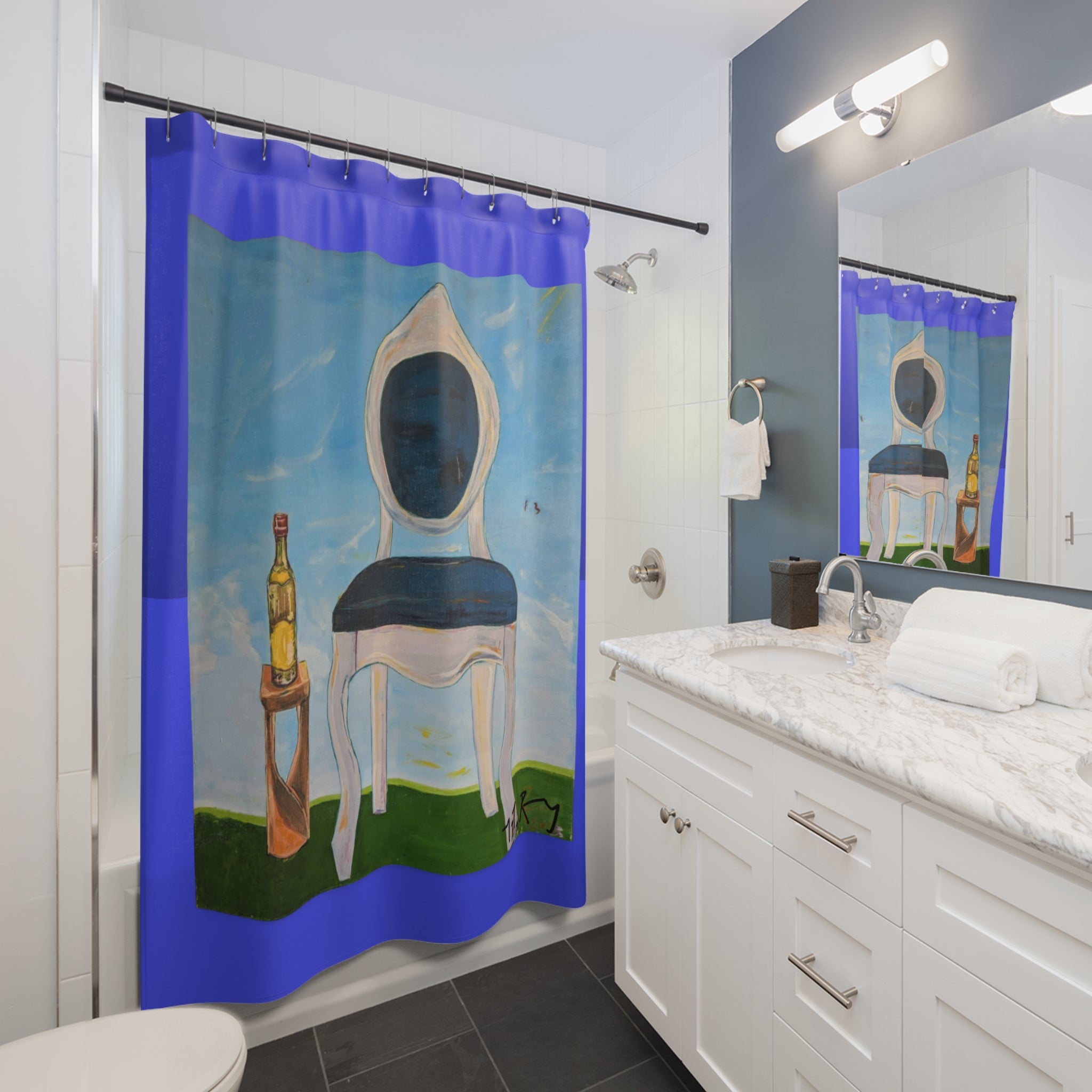 Artistic Shower Curtain with Chair Design by Dovid Remy, Bathroom Decor, Unique Home Accessory, Gift for Art Lovers, Vibrant Colorful Curtain