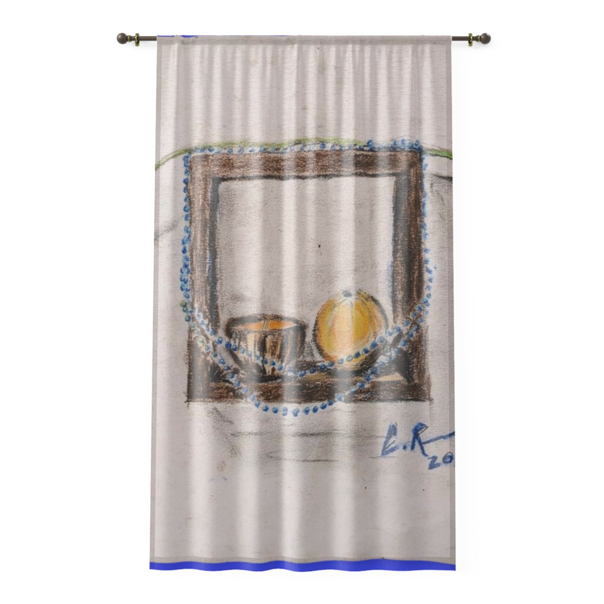Artistic Window Curtain with Framed Still Life Design by Dovid Remy, Decorative Home Decor, Living Room Window Treatment, Boho Aesthetic, Birthday Gift