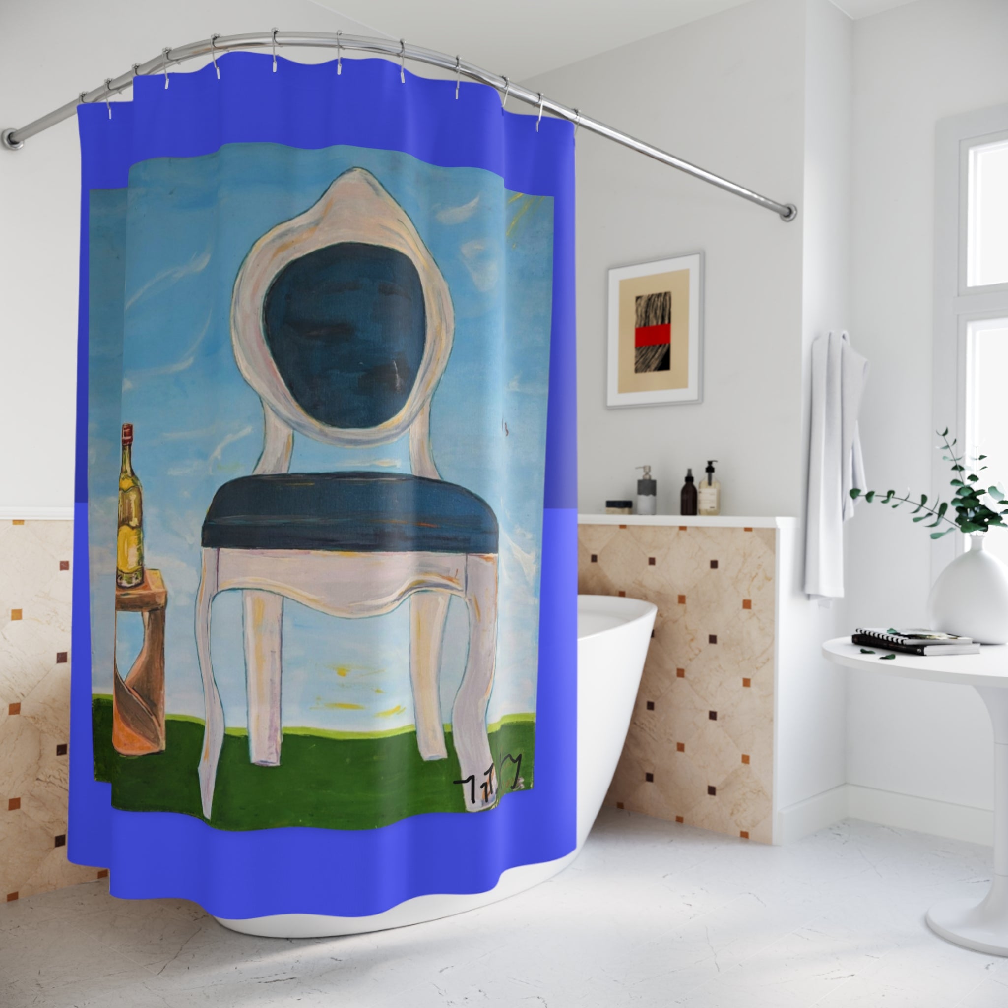 Artistic Shower Curtain with Chair Design by Dovid Remy, Bathroom Decor, Unique Home Accessory, Gift for Art Lovers, Vibrant Colorful Curtain