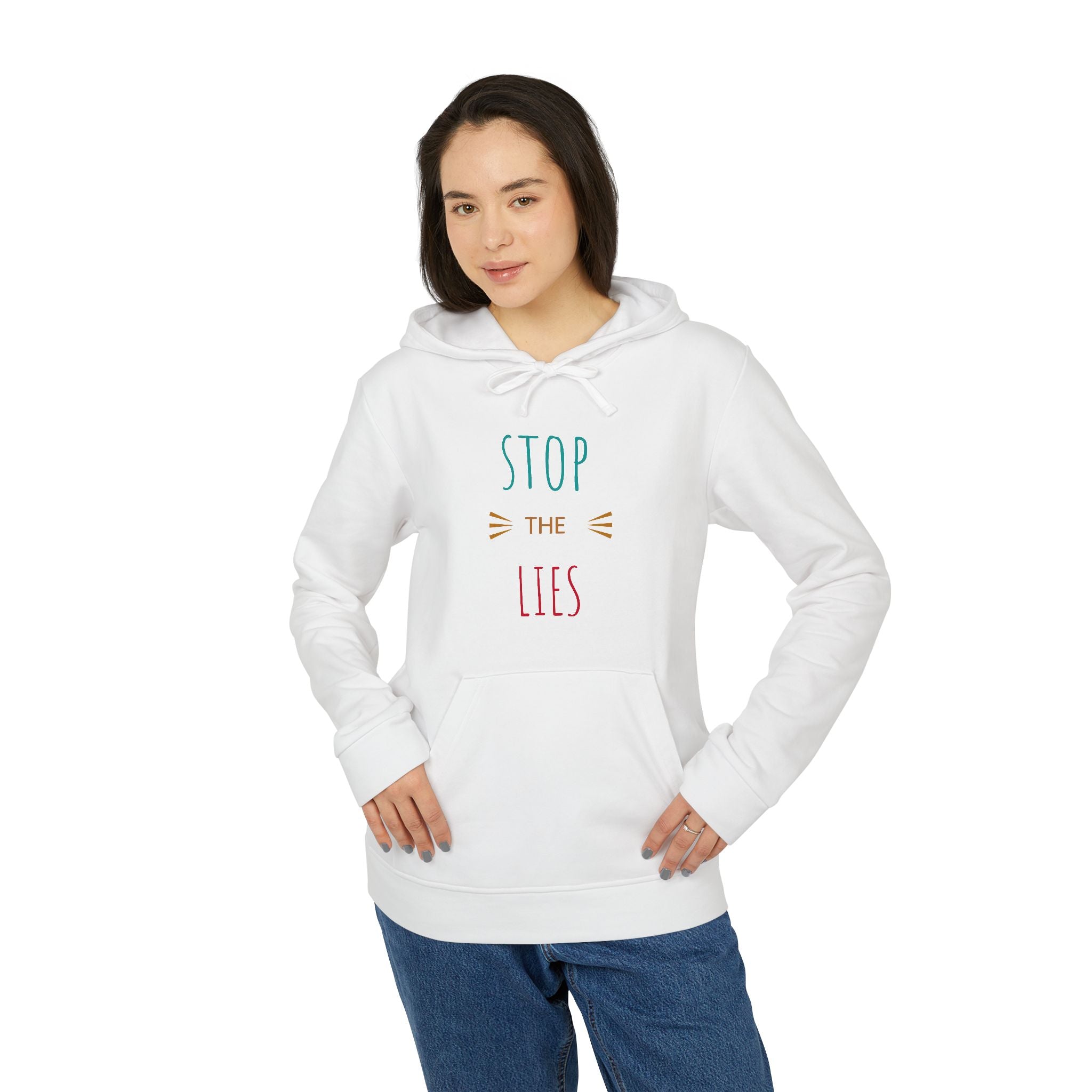Limited Edition Cozy Motivational Fleece Hoodie, Stop the Lies Sweatshirt, Unisex Pullover, Casual Streetwear, Perfect for Everyday Wear