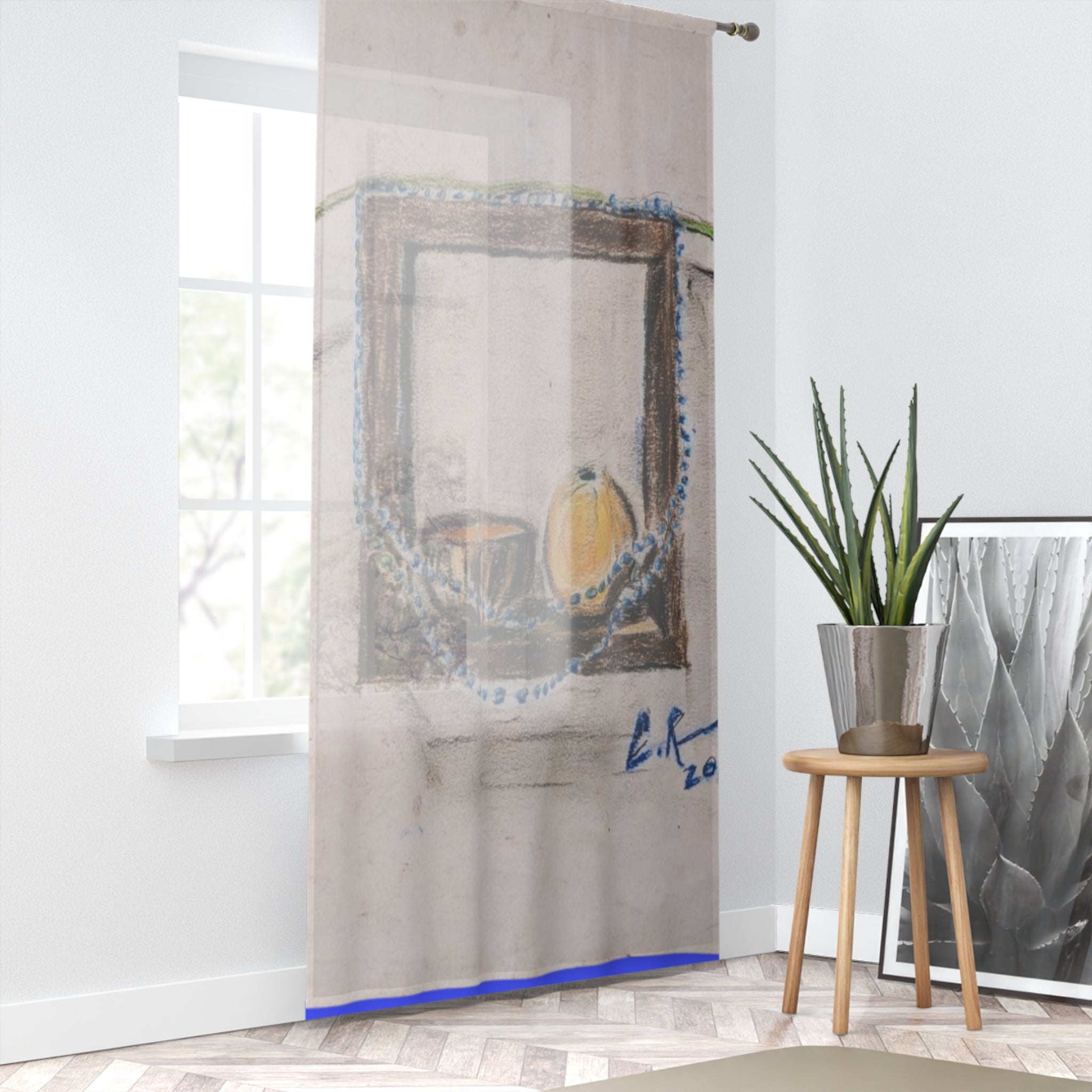 Artistic Window Curtain with Framed Still Life Design by Dovid Remy, Decorative Home Decor, Living Room Window Treatment, Boho Aesthetic, Birthday Gift